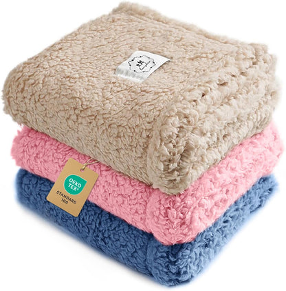 1 Pack 3 Calming Blankets Fluffy Premium Fleece Pet Blanket Soft Sherpa Throw for Dog Puppy Cat Beige Medium (30" x20'')