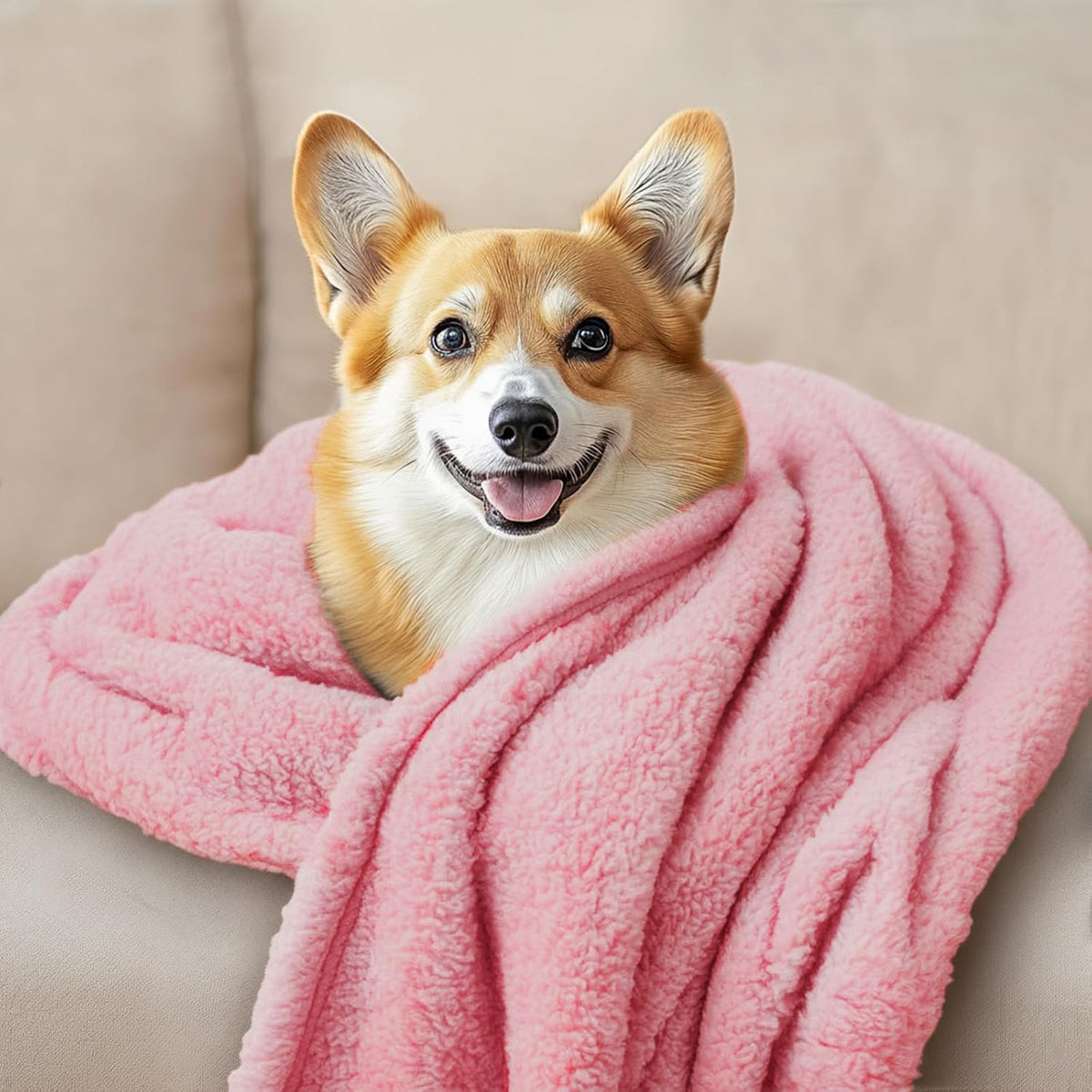 1 Pack 3 Calming Blankets Fluffy Premium Fleece Pet Blanket Soft Sherpa Throw for Dog Puppy Cat Beige Medium (30" x20'')