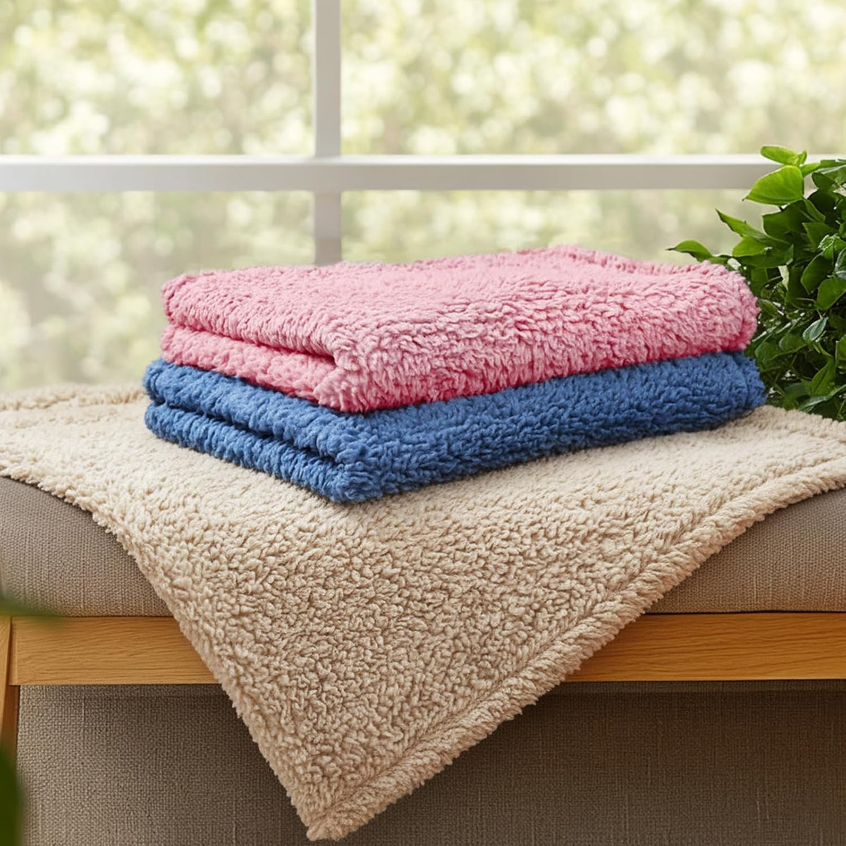 1 Pack 3 Calming Blankets Fluffy Premium Fleece Pet Blanket Soft Sherpa Throw for Dog Puppy Cat Beige Medium (30" x20'')