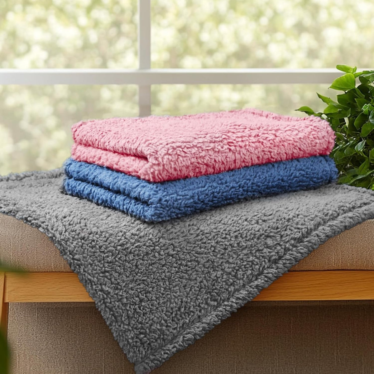1 Pack 3 Calming Blankets Fluffy Premium Fleece Pet Blanket Soft Sherpa Throw for Dog Puppy Cat Beige Medium (30" x20'')