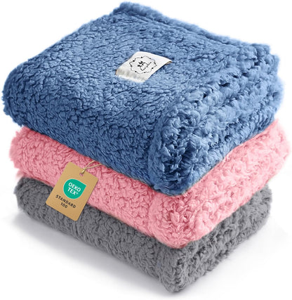 1 Pack 3 Calming Blankets Fluffy Premium Fleece Pet Blanket Soft Sherpa Throw for Dog Puppy Cat Beige Medium (30" x20'')