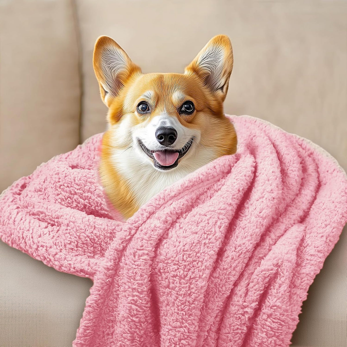 1 Pack 3 Calming Blankets Fluffy Premium Fleece Pet Blanket Soft Sherpa Throw for Dog Puppy Cat Beige Medium (30" x20'')