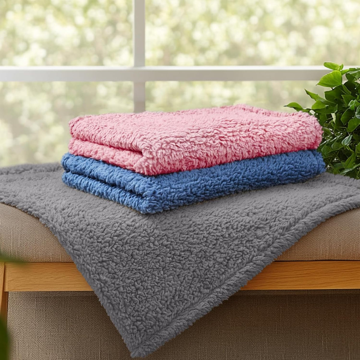 1 Pack 3 Calming Blankets Fluffy Premium Fleece Pet Blanket Soft Sherpa Throw for Dog Puppy Cat Beige Medium (30" x20'')