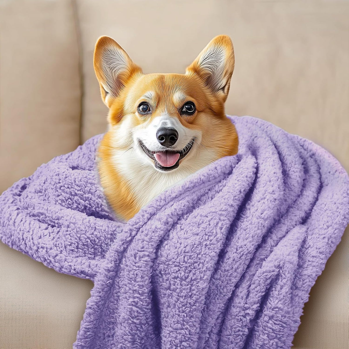 1 Pack 3 Calming Blankets Fluffy Premium Fleece Pet Blanket Soft Sherpa Throw for Dog Puppy Cat Beige Medium (30" x20'')