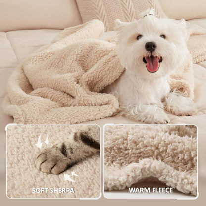 1 Pack 3 Calming Blankets Fluffy Premium Fleece Pet Blanket Soft Sherpa Throw for Dog Puppy Cat Beige Medium (30" x20'')