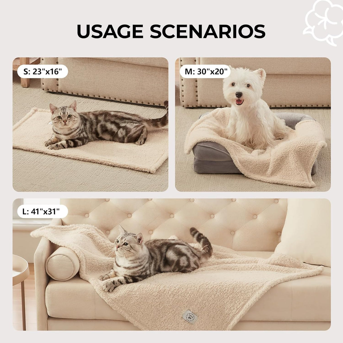 1 Pack 3 Calming Blankets Fluffy Premium Fleece Pet Blanket Soft Sherpa Throw for Dog Puppy Cat Beige Medium (30" x20'')