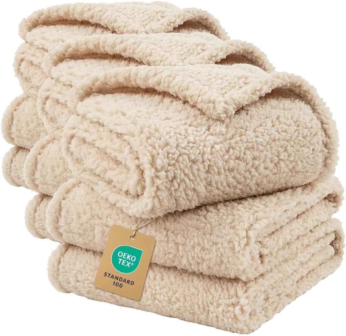 1 Pack 3 Calming Blankets Fluffy Premium Fleece Pet Blanket Soft Sherpa Throw for Dog Puppy Cat Beige Medium (30" x20'')