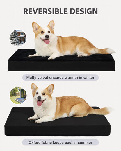 KSIIA Orthopedic Dog Bed for Large Dogs with Waterproof Lining, Grey, 35x22 | Deluxe Soft Plush Dog Crate Bed, Washable Pet Mat with Removable Cover & Egg Crate Foam for Large Dogs Sleeping & Relaxing