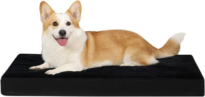 KSIIA Orthopedic Dog Bed for Large Dogs with Waterproof Lining, Grey, 35x22 | Deluxe Soft Plush Dog Crate Bed, Washable Pet Mat with Removable Cover & Egg Crate Foam for Large Dogs Sleeping & Relaxing