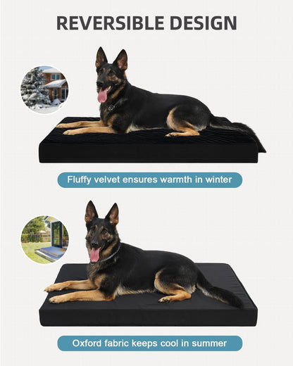 KSIIA Orthopedic Dog Bed for Large Dogs with Waterproof Lining, Grey, 35x22 | Deluxe Soft Plush Dog Crate Bed, Washable Pet Mat with Removable Cover & Egg Crate Foam for Large Dogs Sleeping & Relaxing