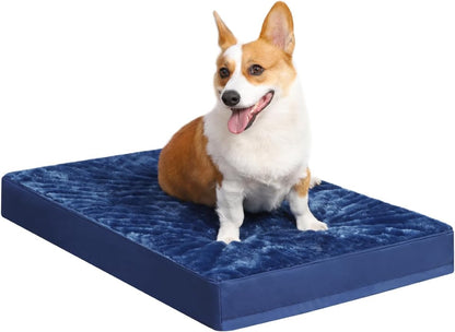 KSIIA Orthopedic Dog Bed for Large Dogs with Waterproof Lining, Grey, 35x22 | Deluxe Soft Plush Dog Crate Bed, Washable Pet Mat with Removable Cover & Egg Crate Foam for Large Dogs Sleeping & Relaxing
