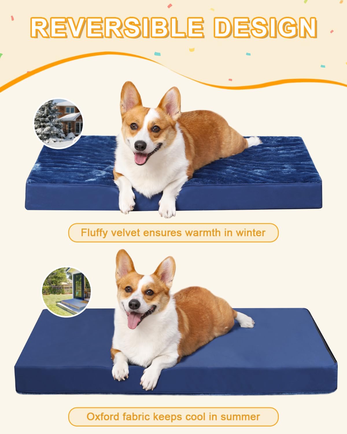KSIIA Orthopedic Dog Bed for Large Dogs with Waterproof Lining, Grey, 35x22 | Deluxe Soft Plush Dog Crate Bed, Washable Pet Mat with Removable Cover & Egg Crate Foam for Large Dogs Sleeping & Relaxing