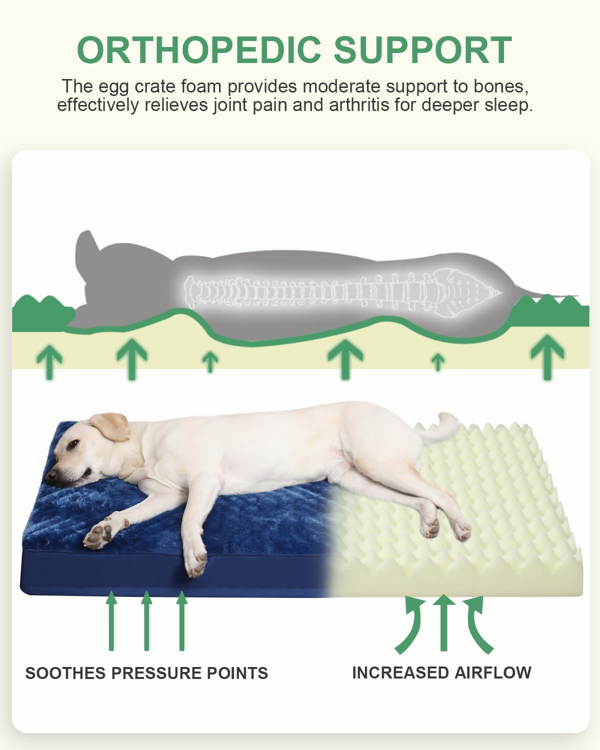 KSIIA Orthopedic Dog Bed for Large Dogs with Waterproof Lining, Grey, 35x22 | Deluxe Soft Plush Dog Crate Bed, Washable Pet Mat with Removable Cover & Egg Crate Foam for Large Dogs Sleeping & Relaxing