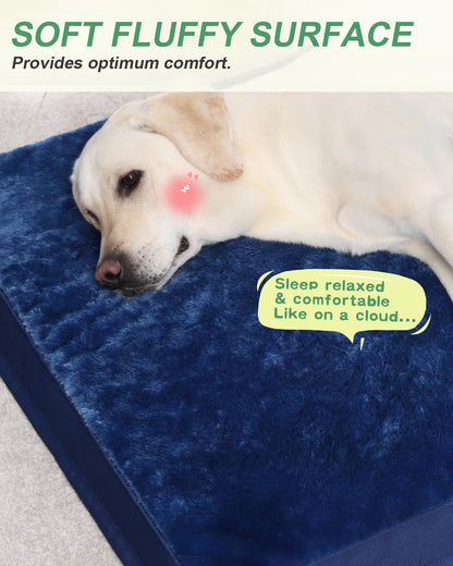 KSIIA Orthopedic Dog Bed for Large Dogs with Waterproof Lining, Grey, 35x22 | Deluxe Soft Plush Dog Crate Bed, Washable Pet Mat with Removable Cover & Egg Crate Foam for Large Dogs Sleeping & Relaxing
