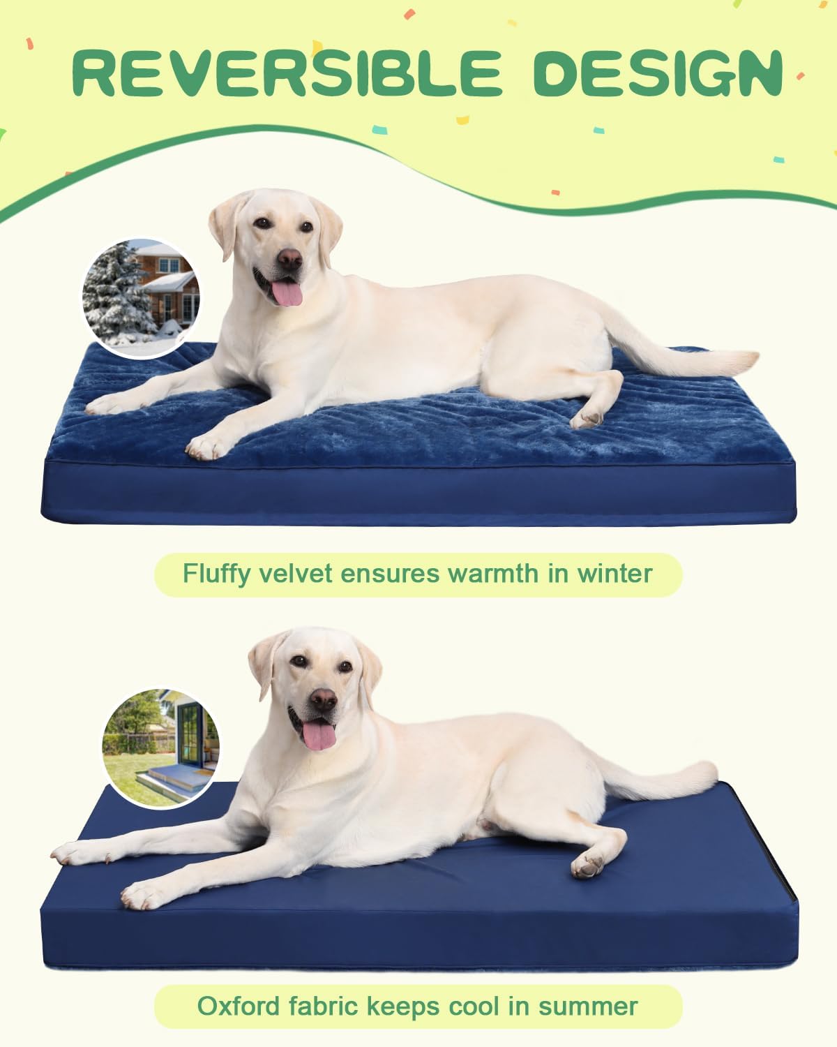 KSIIA Orthopedic Dog Bed for Large Dogs with Waterproof Lining, Grey, 35x22 | Deluxe Soft Plush Dog Crate Bed, Washable Pet Mat with Removable Cover & Egg Crate Foam for Large Dogs Sleeping & Relaxing