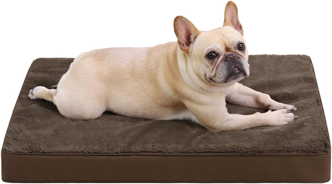 KSIIA Orthopedic Dog Bed for Large Dogs with Waterproof Lining, Grey, 35x22 | Deluxe Soft Plush Dog Crate Bed, Washable Pet Mat with Removable Cover & Egg Crate Foam for Large Dogs Sleeping & Relaxing