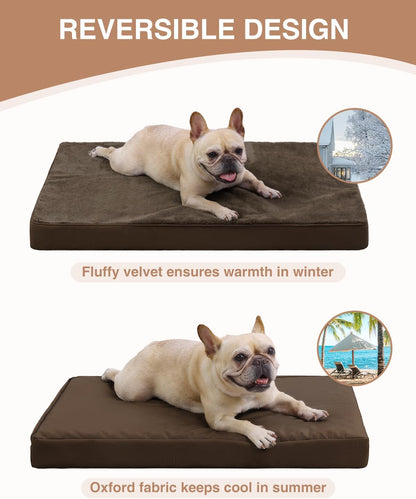 KSIIA Orthopedic Dog Bed for Large Dogs with Waterproof Lining, Grey, 35x22 | Deluxe Soft Plush Dog Crate Bed, Washable Pet Mat with Removable Cover & Egg Crate Foam for Large Dogs Sleeping & Relaxing