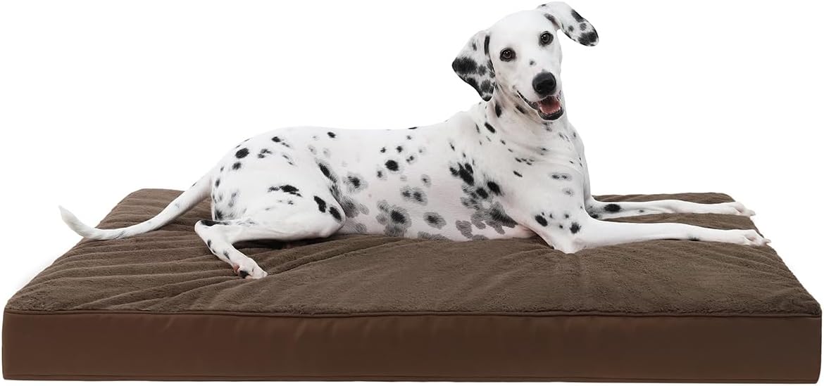 KSIIA Orthopedic Dog Bed for Large Dogs with Waterproof Lining, Grey, 35x22 | Deluxe Soft Plush Dog Crate Bed, Washable Pet Mat with Removable Cover & Egg Crate Foam for Large Dogs Sleeping & Relaxing