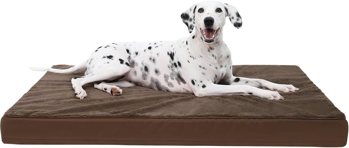 KSIIA Orthopedic Dog Bed for Large Dogs with Waterproof Lining, Grey, 35x22 | Deluxe Soft Plush Dog Crate Bed, Washable Pet Mat with Removable Cover & Egg Crate Foam for Large Dogs Sleeping & Relaxing