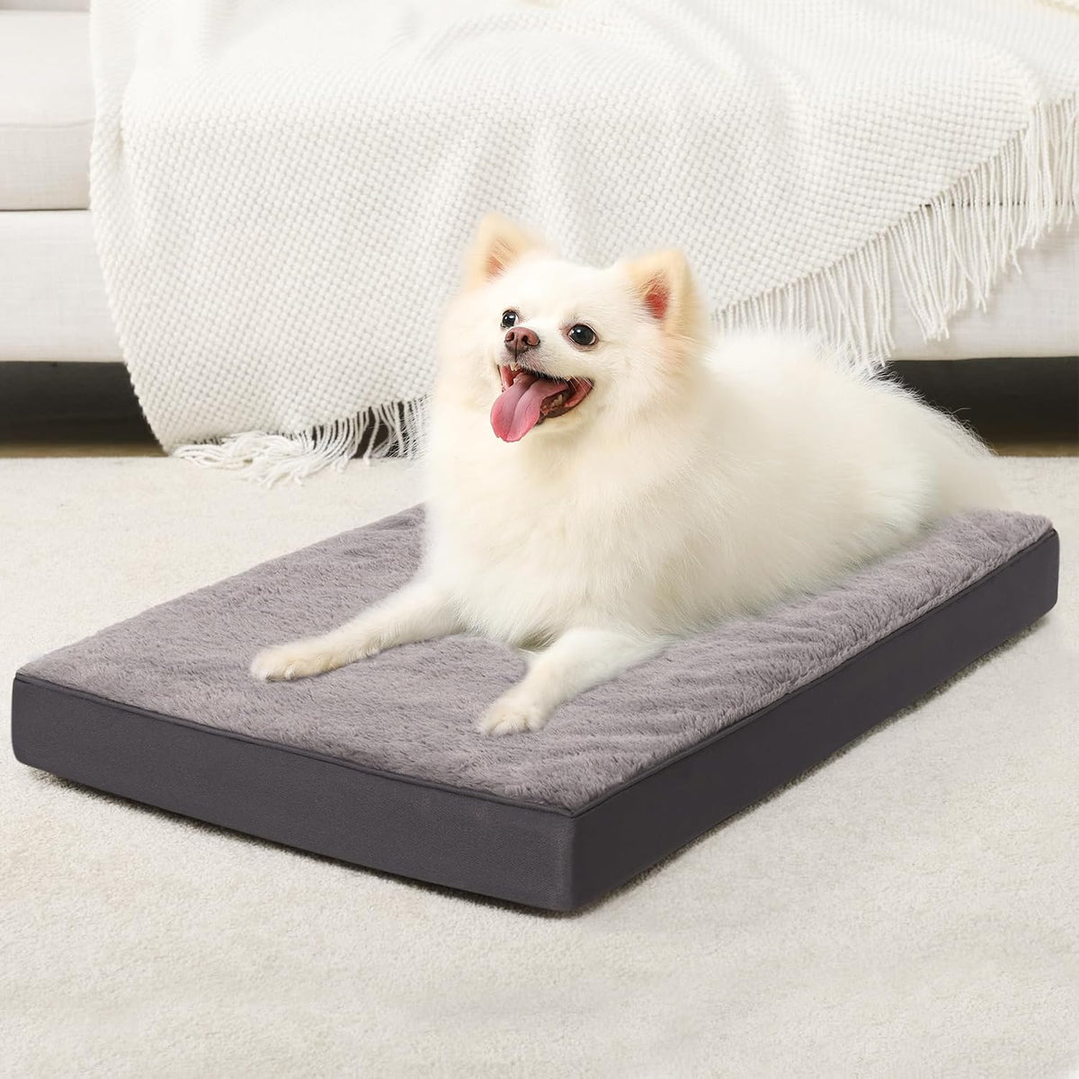 KSIIA Orthopedic Dog Bed for Large Dogs with Waterproof Lining, Grey, 35x22 | Deluxe Soft Plush Dog Crate Bed, Washable Pet Mat with Removable Cover & Egg Crate Foam for Large Dogs Sleeping & Relaxing