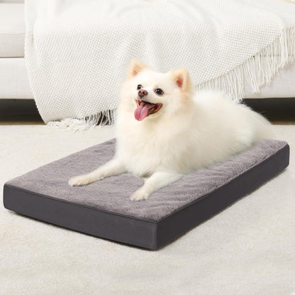 KSIIA Orthopedic Dog Bed for Large Dogs with Waterproof Lining, Grey, 35x22 | Deluxe Soft Plush Dog Crate Bed, Washable Pet Mat with Removable Cover & Egg Crate Foam for Large Dogs Sleeping & Relaxing