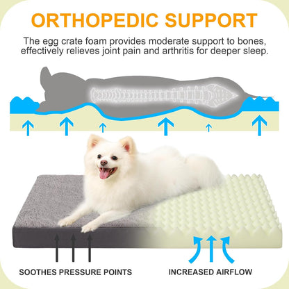 KSIIA Orthopedic Dog Bed for Large Dogs with Waterproof Lining, Grey, 35x22 | Deluxe Soft Plush Dog Crate Bed, Washable Pet Mat with Removable Cover & Egg Crate Foam for Large Dogs Sleeping & Relaxing