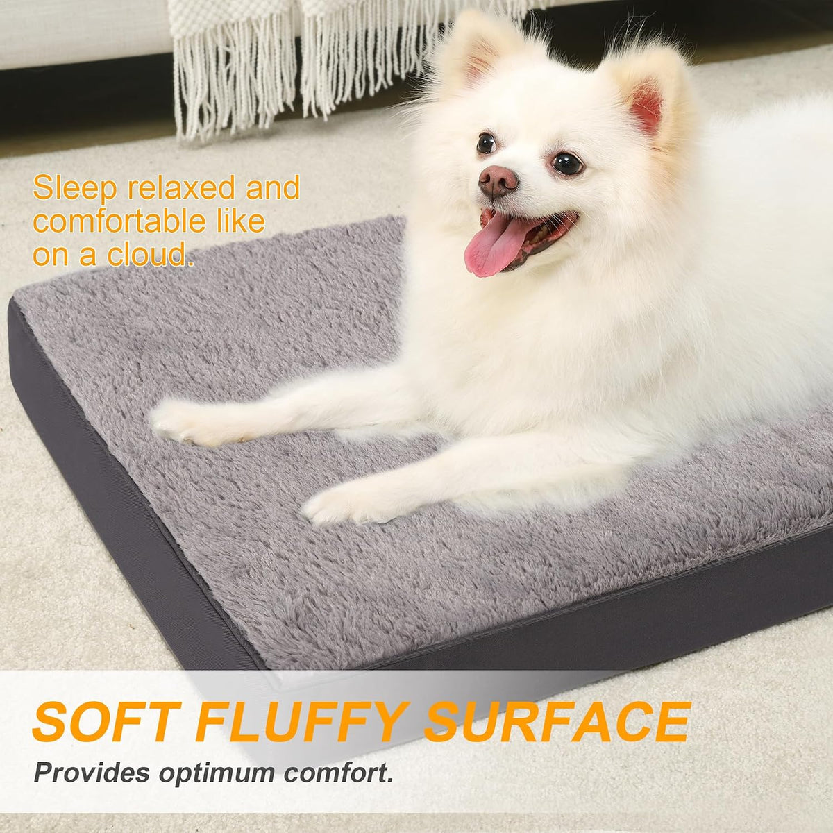 KSIIA Orthopedic Dog Bed for Large Dogs with Waterproof Lining, Grey, 35x22 | Deluxe Soft Plush Dog Crate Bed, Washable Pet Mat with Removable Cover & Egg Crate Foam for Large Dogs Sleeping & Relaxing
