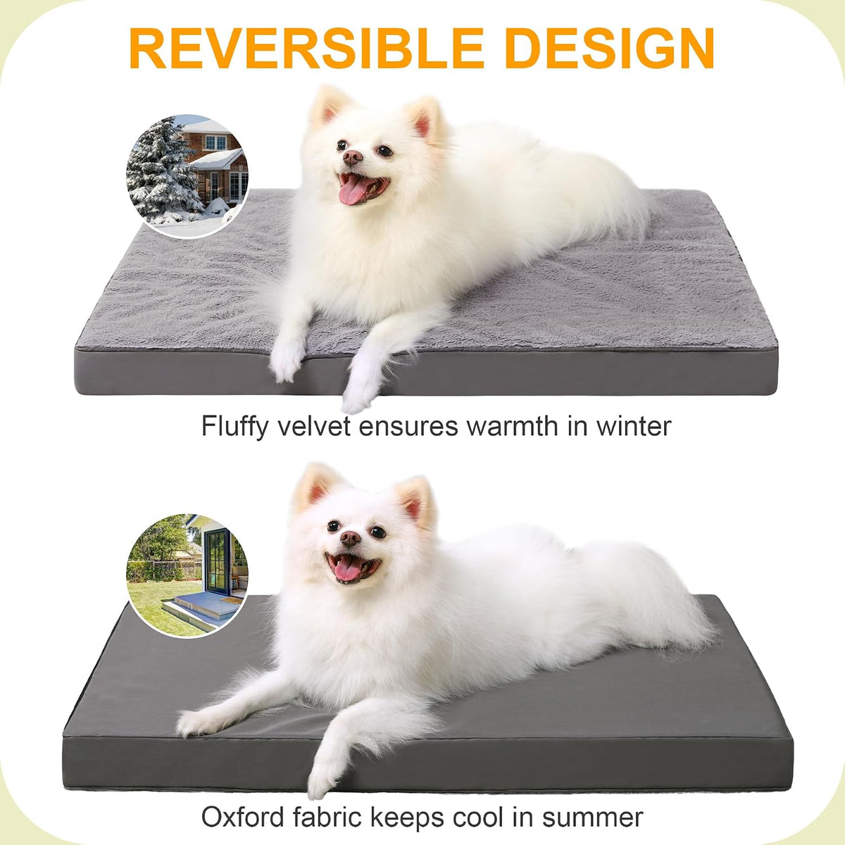 KSIIA Orthopedic Dog Bed for Large Dogs with Waterproof Lining, Grey, 35x22 | Deluxe Soft Plush Dog Crate Bed, Washable Pet Mat with Removable Cover & Egg Crate Foam for Large Dogs Sleeping & Relaxing