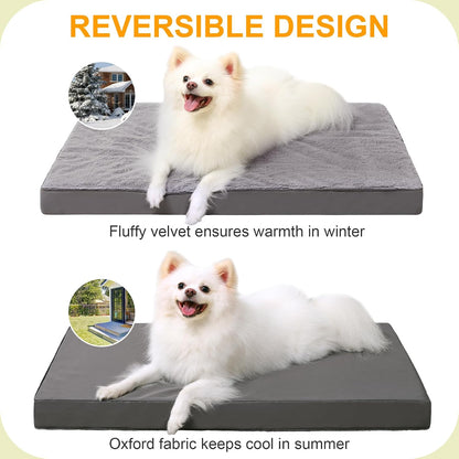 KSIIA Orthopedic Dog Bed for Large Dogs with Waterproof Lining, Grey, 35x22 | Deluxe Soft Plush Dog Crate Bed, Washable Pet Mat with Removable Cover & Egg Crate Foam for Large Dogs Sleeping & Relaxing