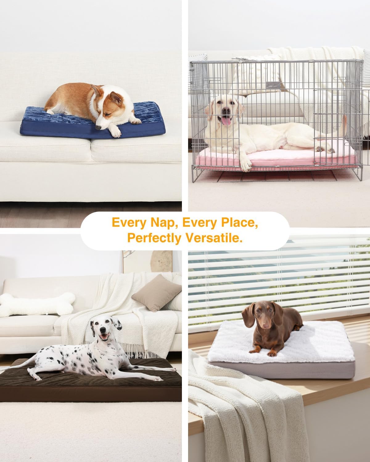 KSIIA Orthopedic Dog Bed for Large Dogs with Waterproof Lining, Grey, 35x22 | Deluxe Soft Plush Dog Crate Bed, Washable Pet Mat with Removable Cover & Egg Crate Foam for Large Dogs Sleeping & Relaxing