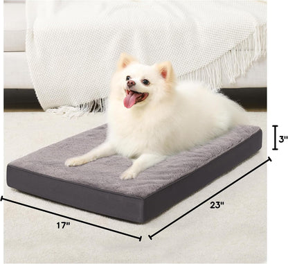 KSIIA Orthopedic Dog Bed for Large Dogs with Waterproof Lining, Grey, 35x22 | Deluxe Soft Plush Dog Crate Bed, Washable Pet Mat with Removable Cover & Egg Crate Foam for Large Dogs Sleeping & Relaxing
