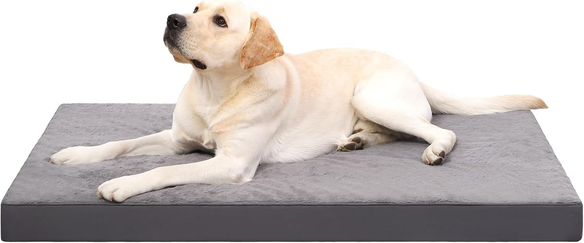 KSIIA Orthopedic Dog Bed for Large Dogs with Waterproof Lining, Grey, 35x22 | Deluxe Soft Plush Dog Crate Bed, Washable Pet Mat with Removable Cover & Egg Crate Foam for Large Dogs Sleeping & Relaxing