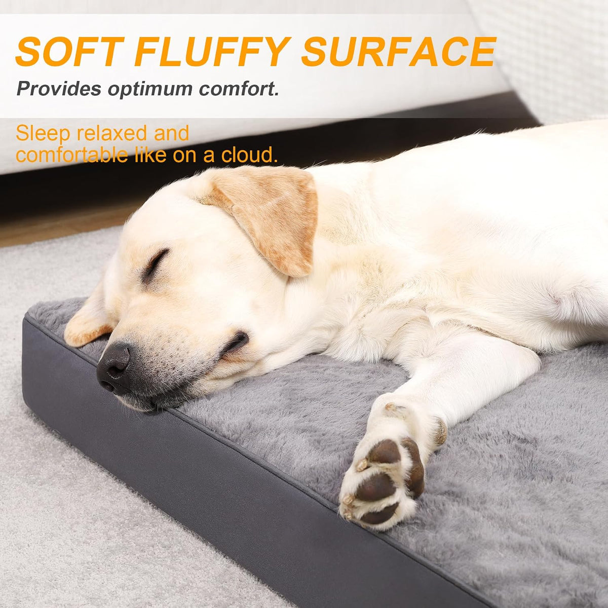KSIIA Orthopedic Dog Bed for Large Dogs with Waterproof Lining, Grey, 35x22 | Deluxe Soft Plush Dog Crate Bed, Washable Pet Mat with Removable Cover & Egg Crate Foam for Large Dogs Sleeping & Relaxing