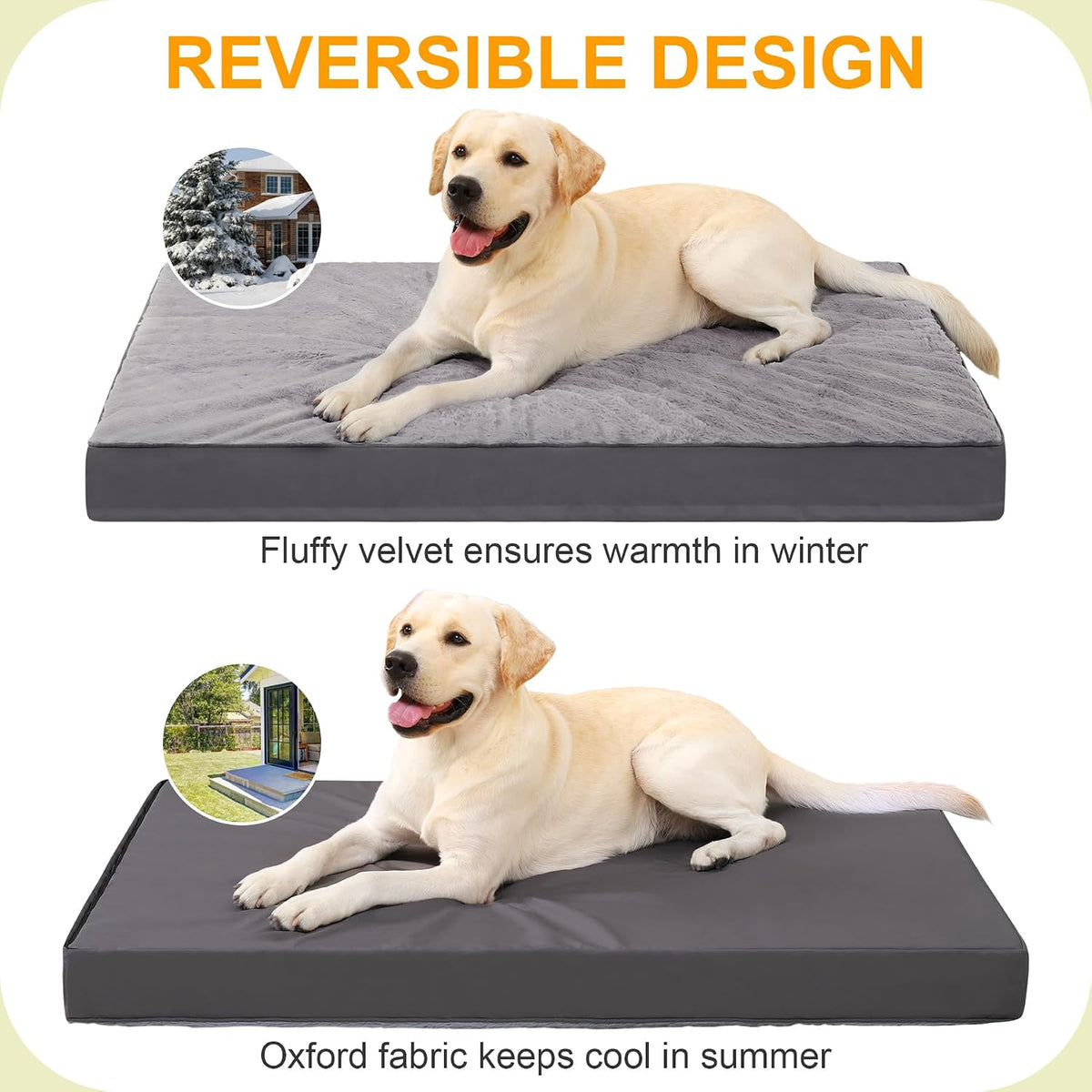 KSIIA Orthopedic Dog Bed for Large Dogs with Waterproof Lining, Grey, 35x22 | Deluxe Soft Plush Dog Crate Bed, Washable Pet Mat with Removable Cover & Egg Crate Foam for Large Dogs Sleeping & Relaxing