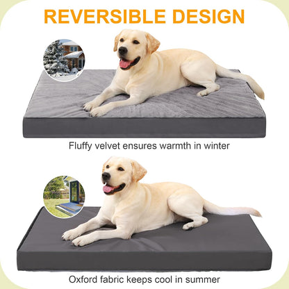 KSIIA Orthopedic Dog Bed for Large Dogs with Waterproof Lining, Grey, 35x22 | Deluxe Soft Plush Dog Crate Bed, Washable Pet Mat with Removable Cover & Egg Crate Foam for Large Dogs Sleeping & Relaxing