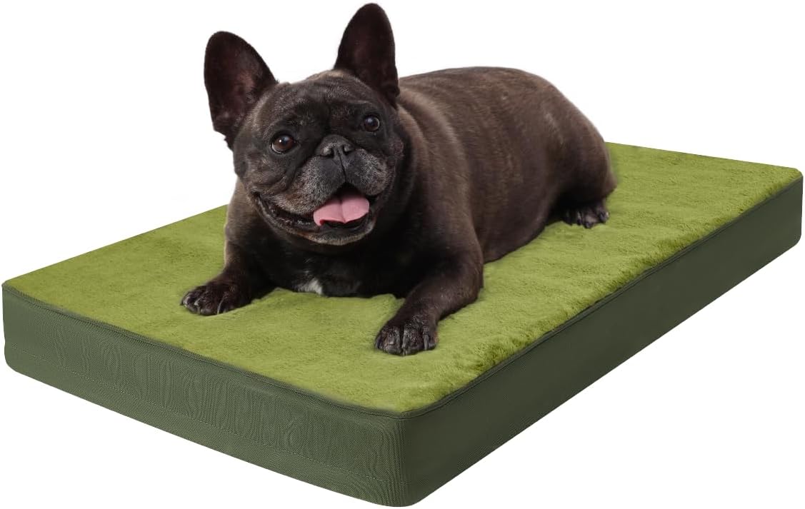 KSIIA Orthopedic Dog Bed for Large Dogs with Waterproof Lining, Grey, 35x22 | Deluxe Soft Plush Dog Crate Bed, Washable Pet Mat with Removable Cover & Egg Crate Foam for Large Dogs Sleeping & Relaxing