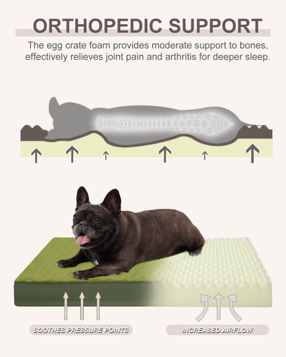 KSIIA Orthopedic Dog Bed for Large Dogs with Waterproof Lining, Grey, 35x22 | Deluxe Soft Plush Dog Crate Bed, Washable Pet Mat with Removable Cover & Egg Crate Foam for Large Dogs Sleeping & Relaxing