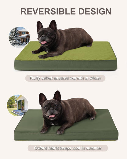 KSIIA Orthopedic Dog Bed for Large Dogs with Waterproof Lining, Grey, 35x22 | Deluxe Soft Plush Dog Crate Bed, Washable Pet Mat with Removable Cover & Egg Crate Foam for Large Dogs Sleeping & Relaxing