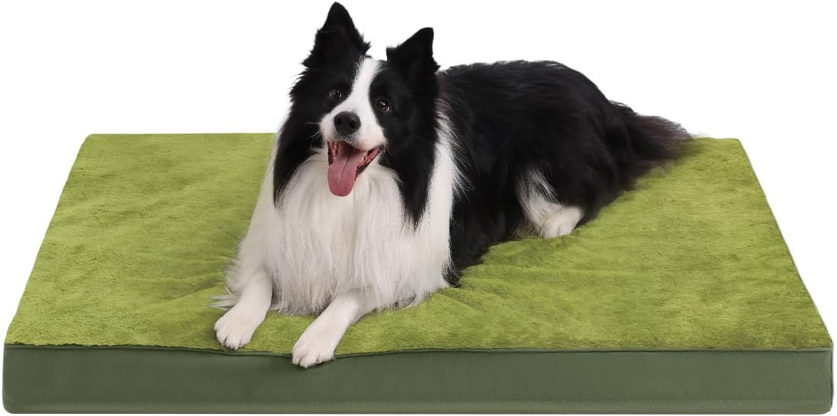 KSIIA Orthopedic Dog Bed for Large Dogs with Waterproof Lining, Grey, 35x22 | Deluxe Soft Plush Dog Crate Bed, Washable Pet Mat with Removable Cover & Egg Crate Foam for Large Dogs Sleeping & Relaxing