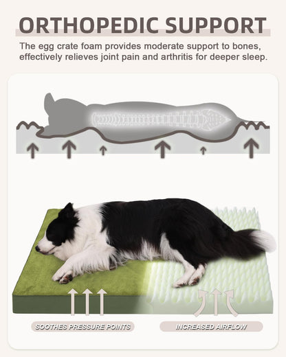 KSIIA Orthopedic Dog Bed for Large Dogs with Waterproof Lining, Grey, 35x22 | Deluxe Soft Plush Dog Crate Bed, Washable Pet Mat with Removable Cover & Egg Crate Foam for Large Dogs Sleeping & Relaxing