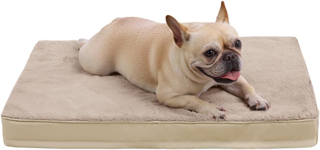 KSIIA Orthopedic Dog Bed for Large Dogs with Waterproof Lining, Grey, 35x22 | Deluxe Soft Plush Dog Crate Bed, Washable Pet Mat with Removable Cover & Egg Crate Foam for Large Dogs Sleeping & Relaxing