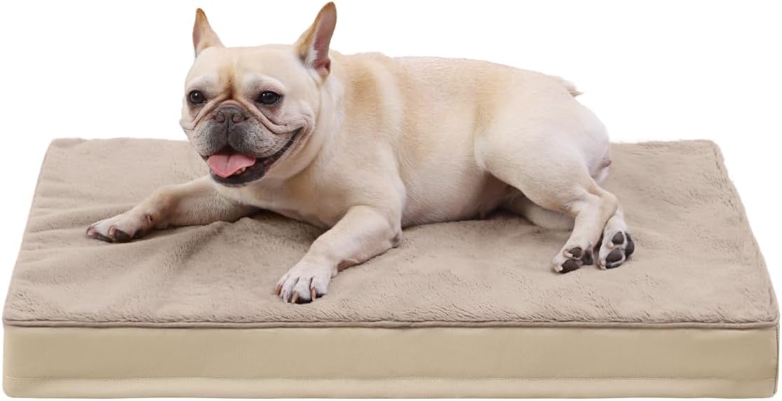 KSIIA Orthopedic Dog Bed for Large Dogs with Waterproof Lining, Grey, 35x22 | Deluxe Soft Plush Dog Crate Bed, Washable Pet Mat with Removable Cover & Egg Crate Foam for Large Dogs Sleeping & Relaxing