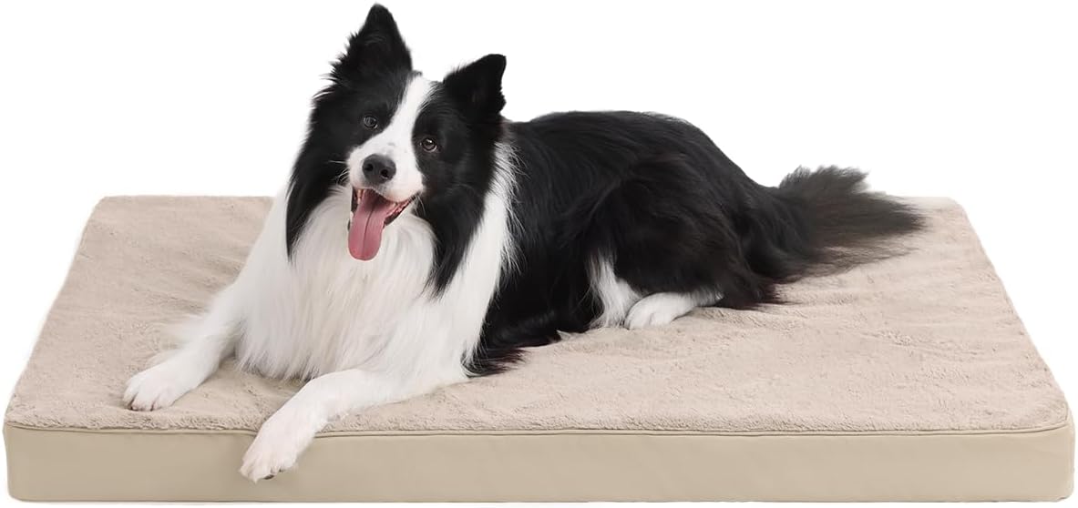 KSIIA Orthopedic Dog Bed for Large Dogs with Waterproof Lining, Grey, 35x22 | Deluxe Soft Plush Dog Crate Bed, Washable Pet Mat with Removable Cover & Egg Crate Foam for Large Dogs Sleeping & Relaxing