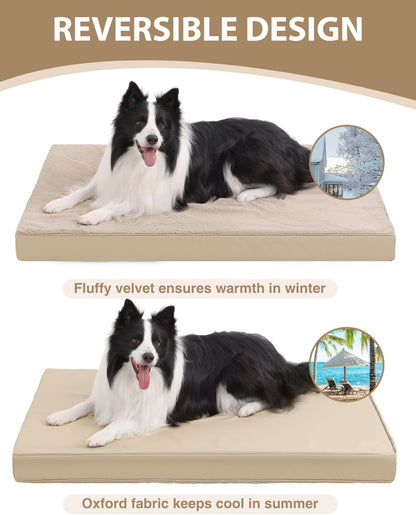 KSIIA Orthopedic Dog Bed for Large Dogs with Waterproof Lining, Grey, 35x22 | Deluxe Soft Plush Dog Crate Bed, Washable Pet Mat with Removable Cover & Egg Crate Foam for Large Dogs Sleeping & Relaxing