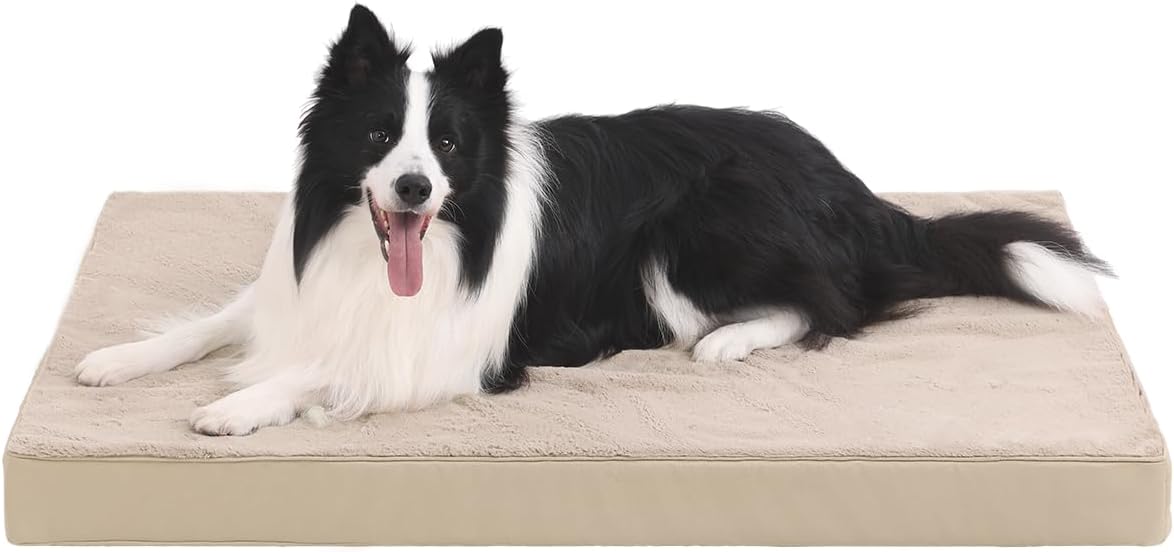 KSIIA Orthopedic Dog Bed for Large Dogs with Waterproof Lining, Grey, 35x22 | Deluxe Soft Plush Dog Crate Bed, Washable Pet Mat with Removable Cover & Egg Crate Foam for Large Dogs Sleeping & Relaxing