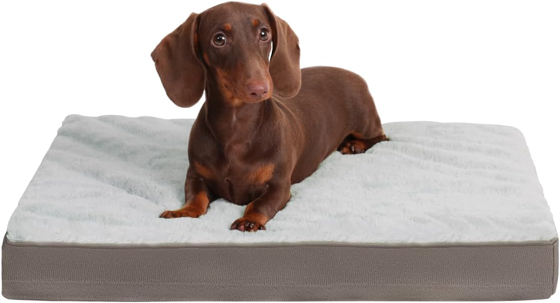 KSIIA Orthopedic Dog Bed for Large Dogs with Waterproof Lining, Grey, 35x22 | Deluxe Soft Plush Dog Crate Bed, Washable Pet Mat with Removable Cover & Egg Crate Foam for Large Dogs Sleeping & Relaxing