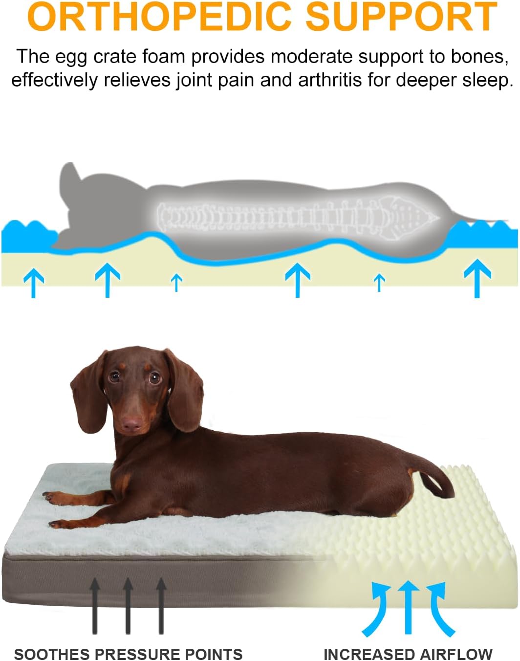 KSIIA Orthopedic Dog Bed for Large Dogs with Waterproof Lining, Grey, 35x22 | Deluxe Soft Plush Dog Crate Bed, Washable Pet Mat with Removable Cover & Egg Crate Foam for Large Dogs Sleeping & Relaxing