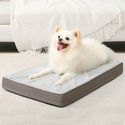 KSIIA Orthopedic Dog Bed for Large Dogs with Waterproof Lining, Grey, 35x22 | Deluxe Soft Plush Dog Crate Bed, Washable Pet Mat with Removable Cover & Egg Crate Foam for Large Dogs Sleeping & Relaxing