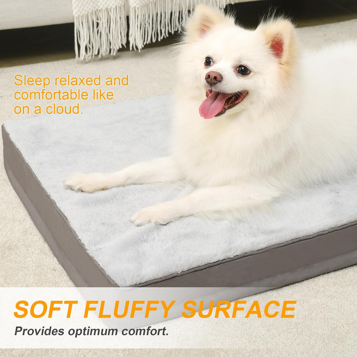 KSIIA Orthopedic Dog Bed for Large Dogs with Waterproof Lining, Grey, 35x22 | Deluxe Soft Plush Dog Crate Bed, Washable Pet Mat with Removable Cover & Egg Crate Foam for Large Dogs Sleeping & Relaxing