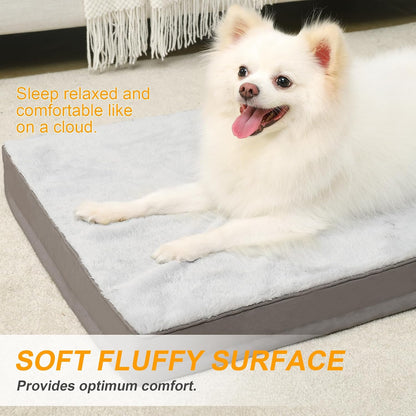 KSIIA Orthopedic Dog Bed for Large Dogs with Waterproof Lining, Grey, 35x22 | Deluxe Soft Plush Dog Crate Bed, Washable Pet Mat with Removable Cover & Egg Crate Foam for Large Dogs Sleeping & Relaxing